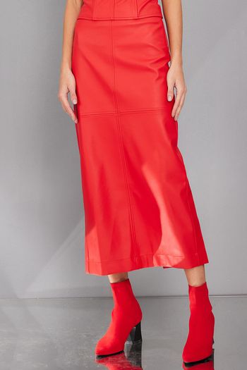 Smk Saia Midi Couro Cassia Vermelho Médio PP / Vermelho Médio