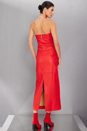 Smk Saia Midi Couro Cassia Vermelho Médio PP / Vermelho Médio
