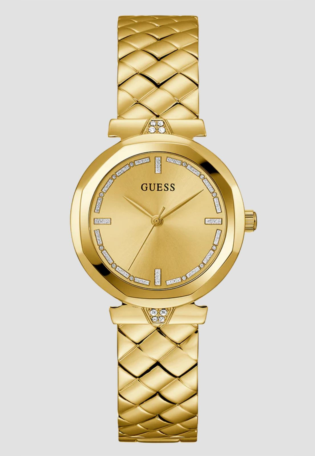 Relógio Redondo Pulseira Trançada Dourado
