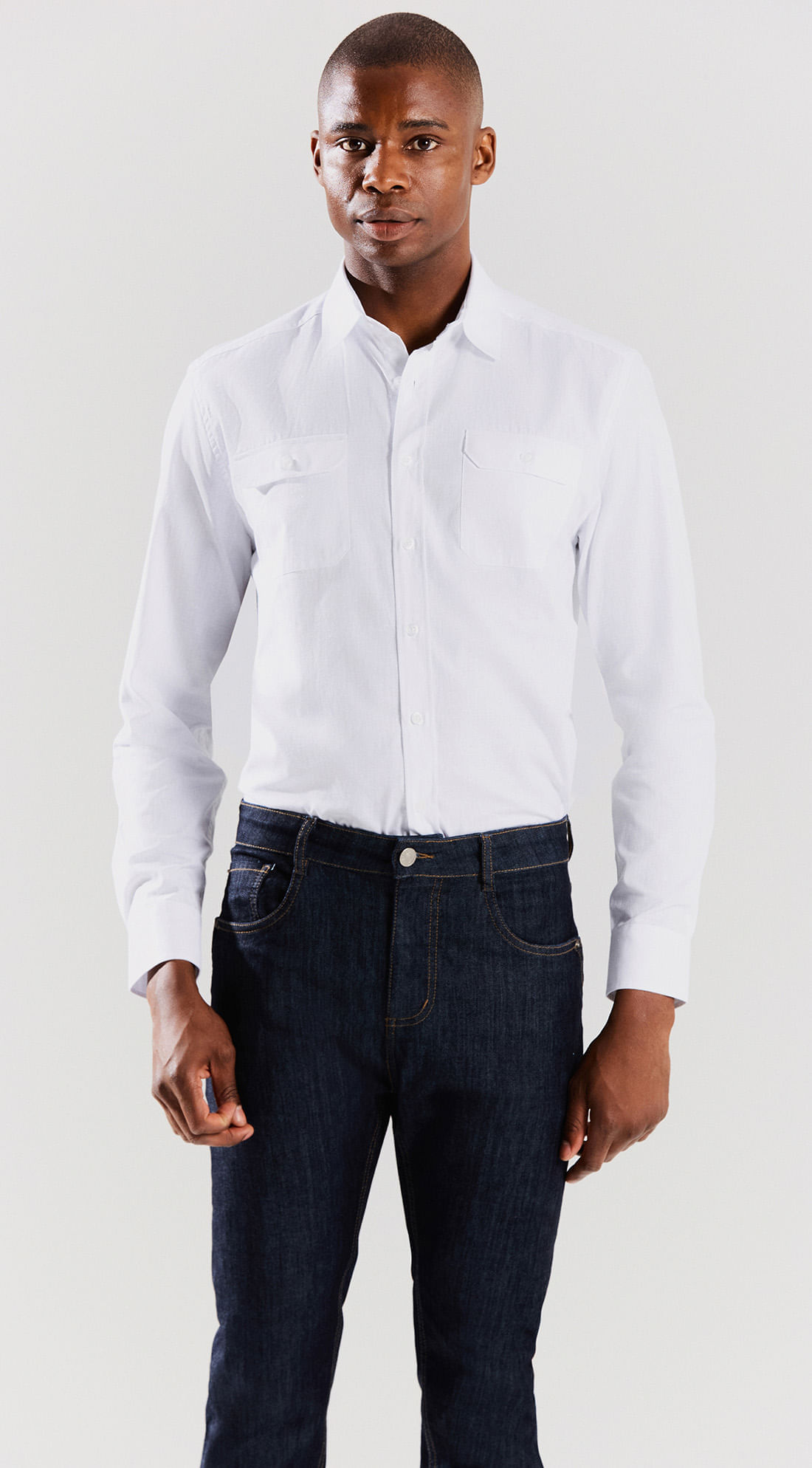 Camisa Manga Longa Com Bolso Branco