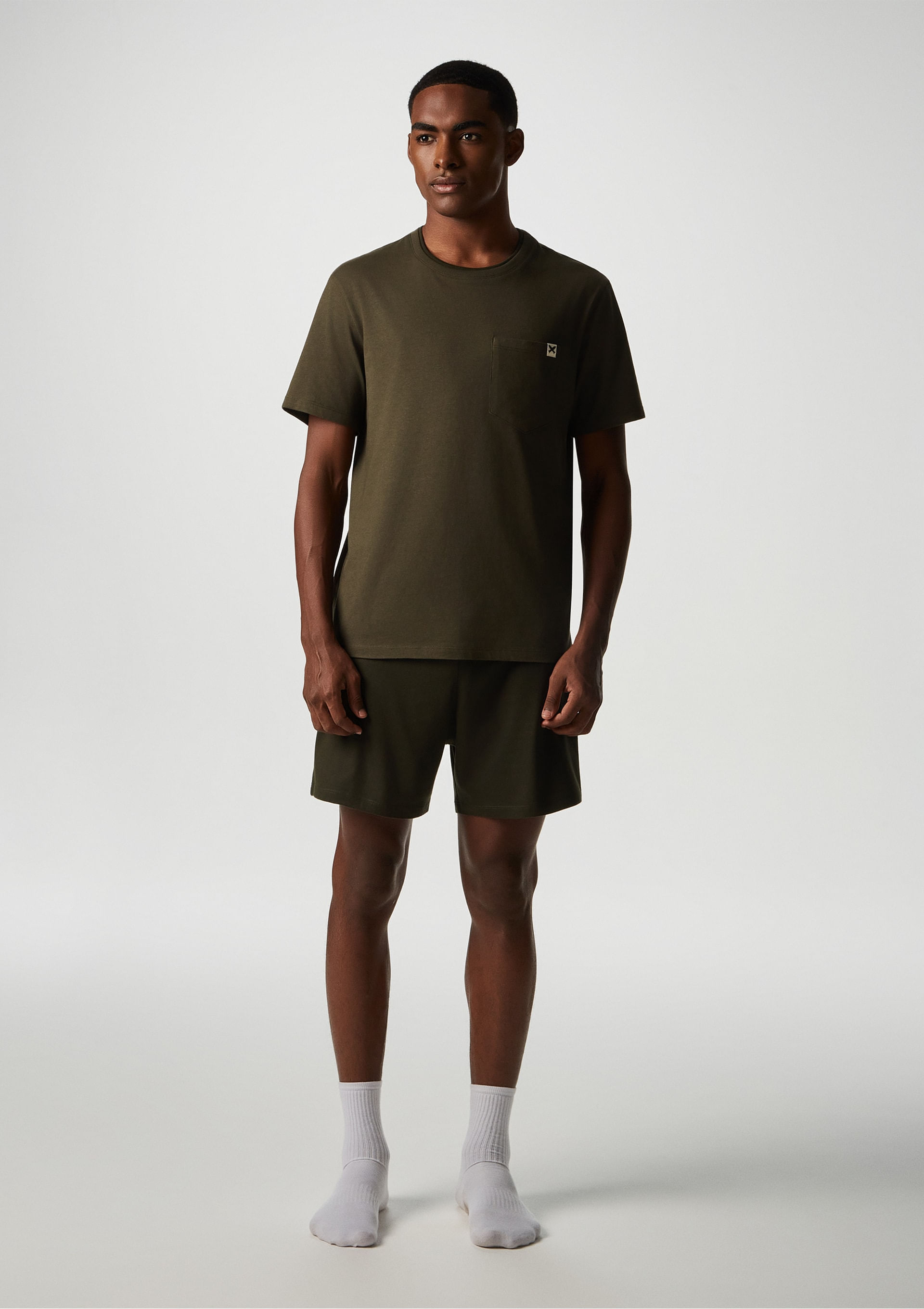 Pijama Curto Masculino Com Bolso