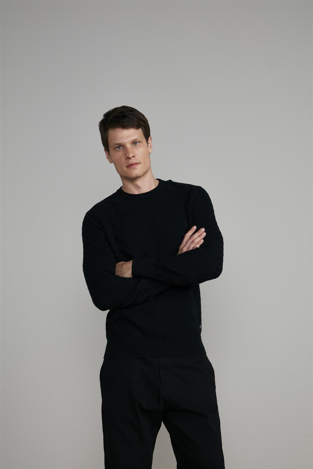 Tricot Gola Careca Jacquard - Preto