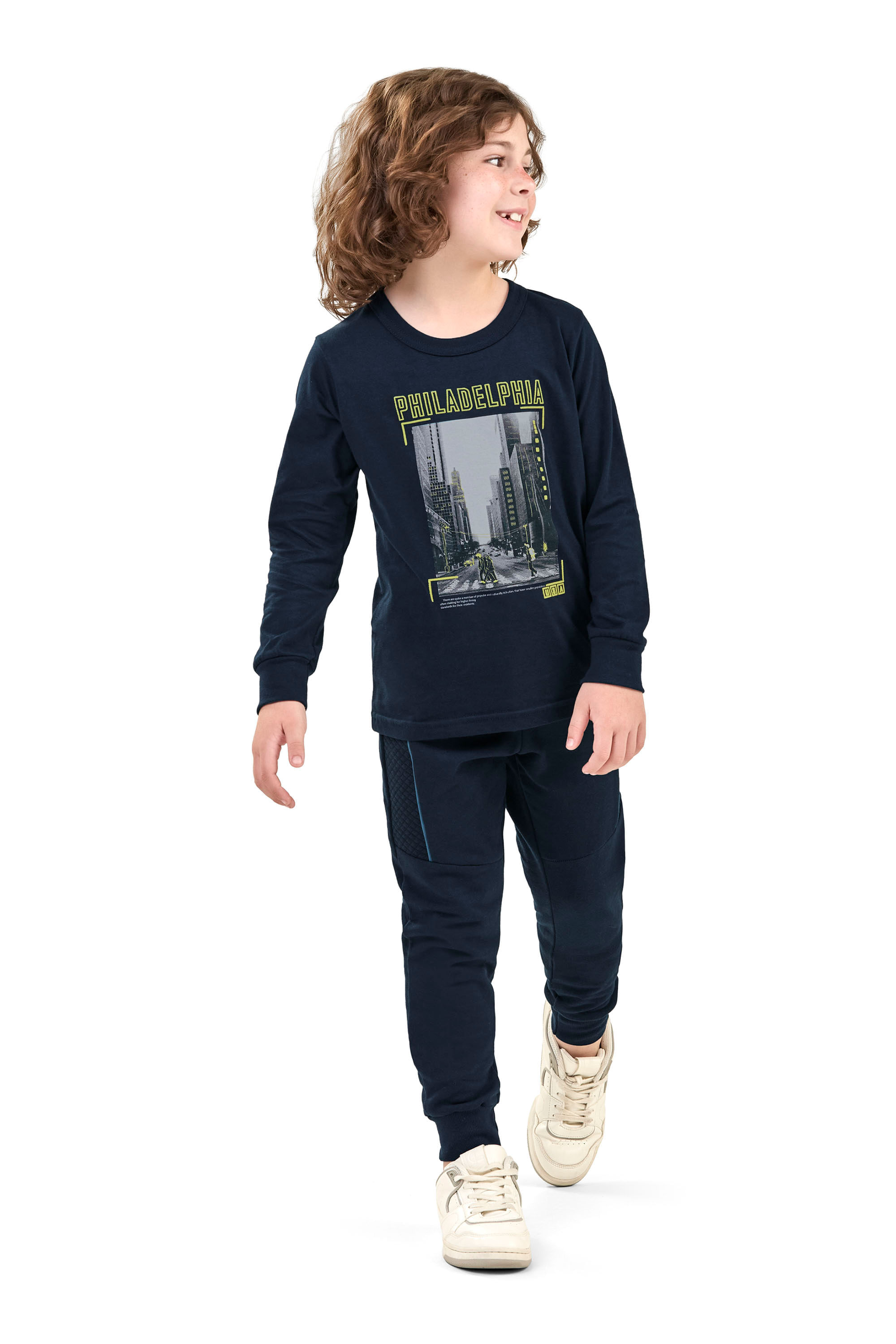 Calça Infantil Menino Moletom Com Recortes Elian Azul