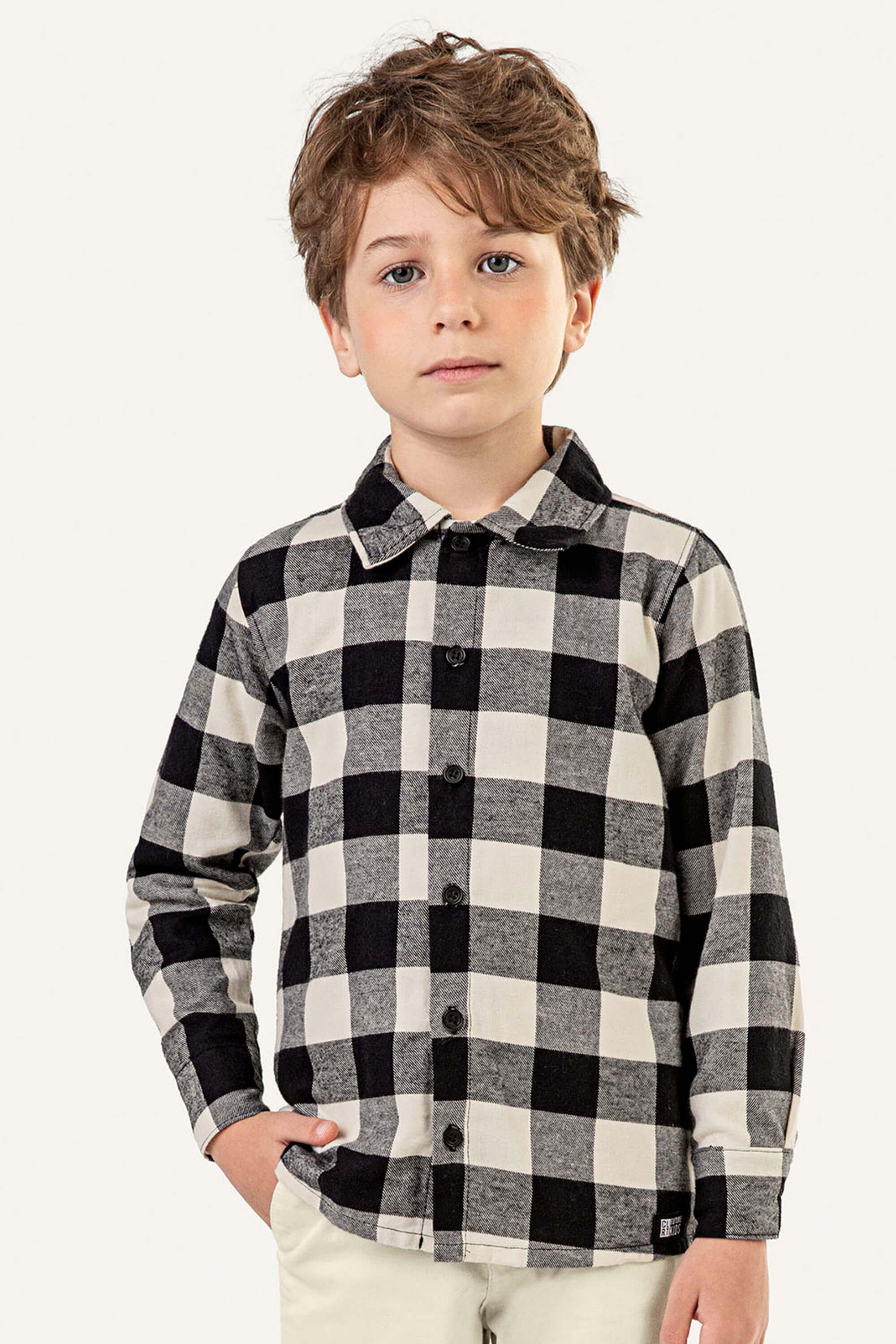 Camisa Infantil Menino Xadrez Flanela Colorittá Bege