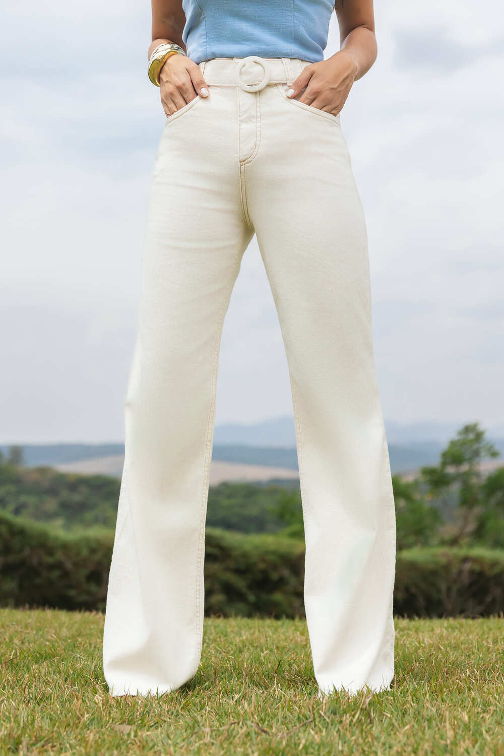Calça Sarja Flare Feminina Com Cinto Lemier Collection