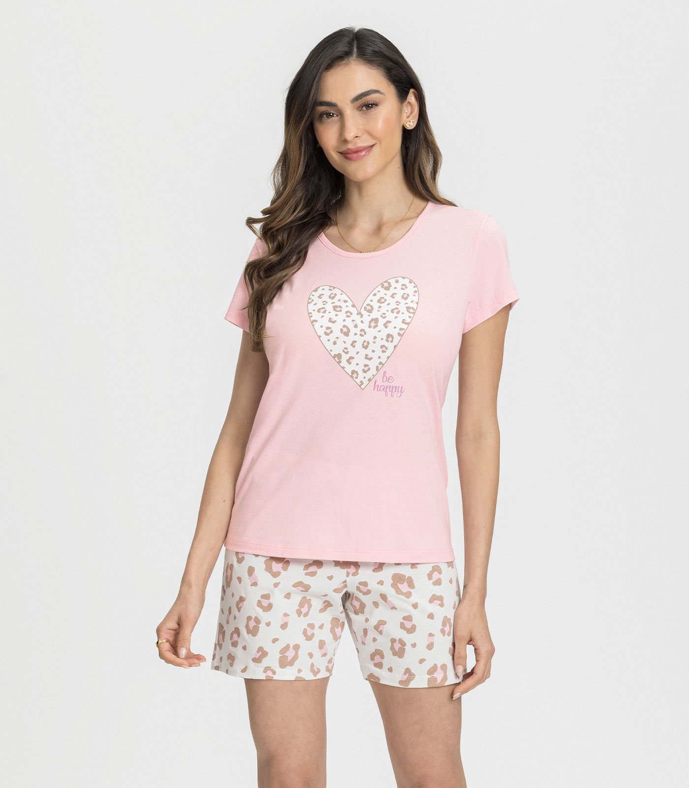Pijama Manga Curta Oncinha Mensageira Da Paz Rosa
