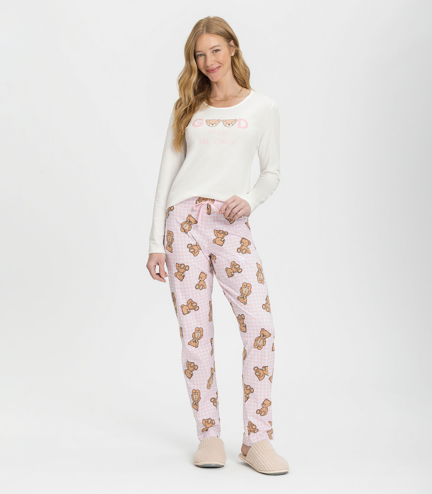 Pijama Feminino Manga Longa Mensageira Da Paz Branco