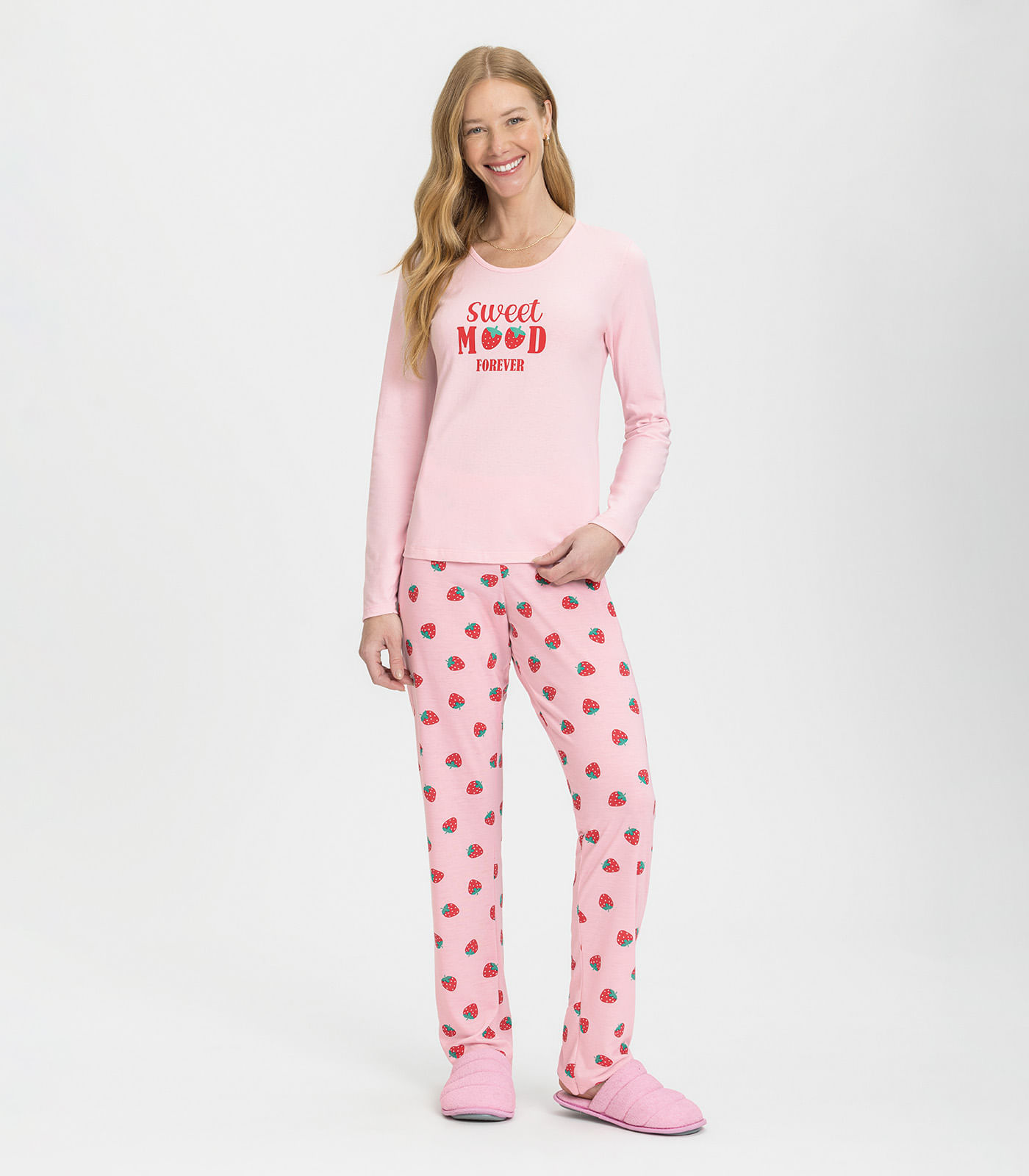 Pijama Feminino Manga Longa Mensageira Da Paz Rosa