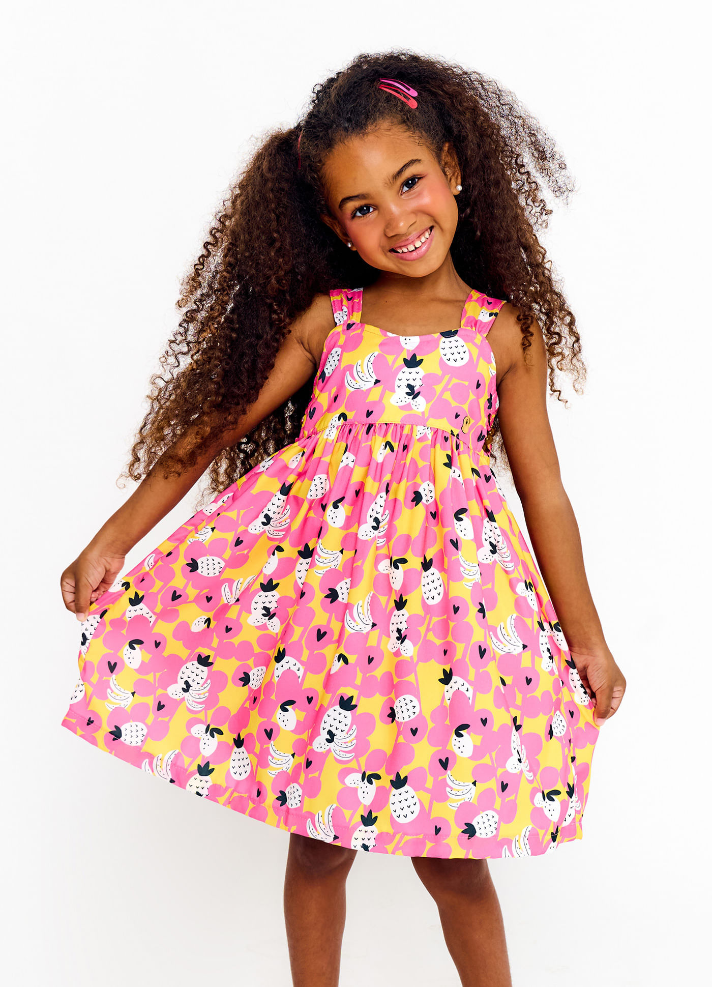 Vestido Infantil Estampa Pé de Frutinha - Tam. 2 a 12 anos - Rosa