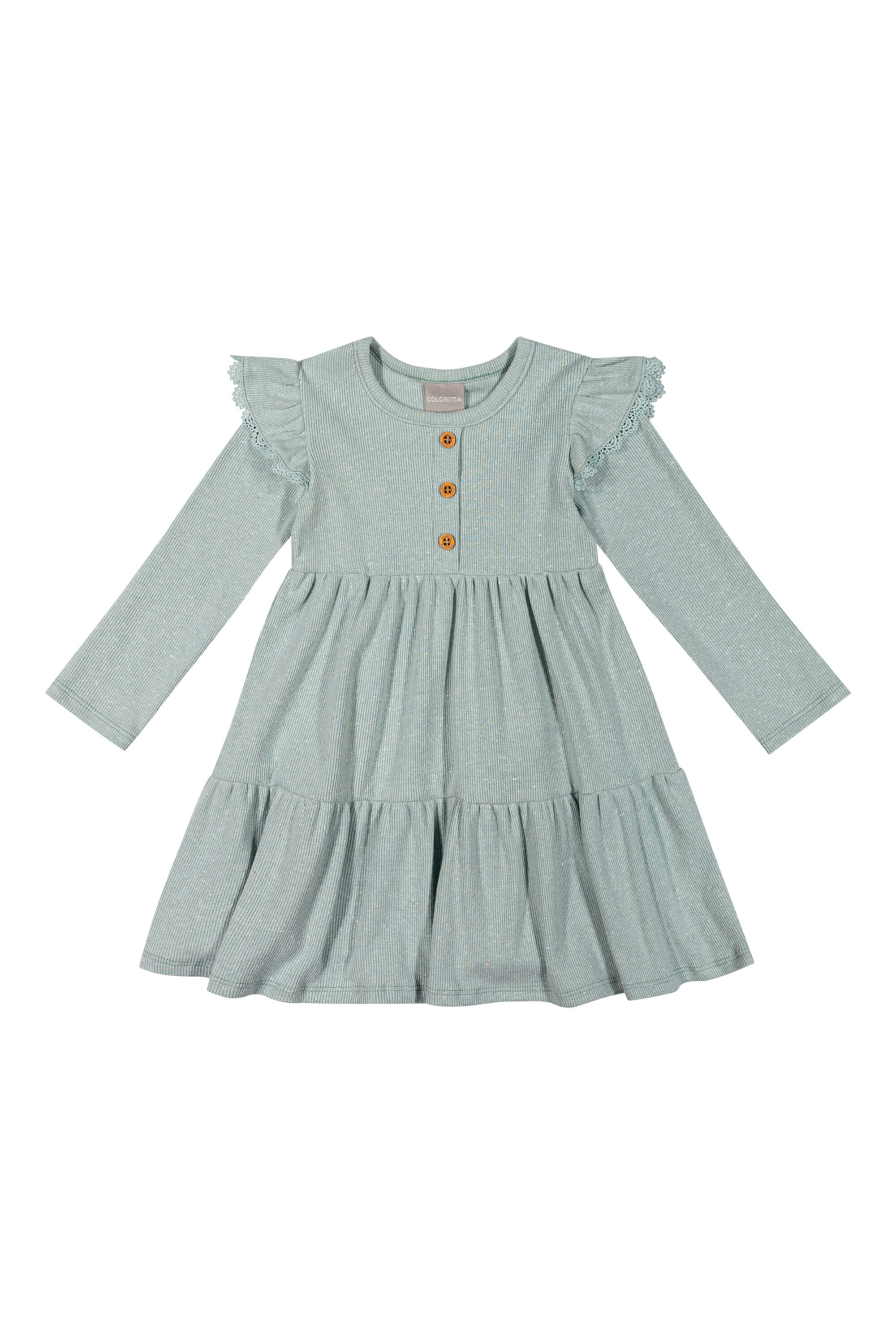 Vestido Infantil Menina Canelado Com Babados Colorittá Verde