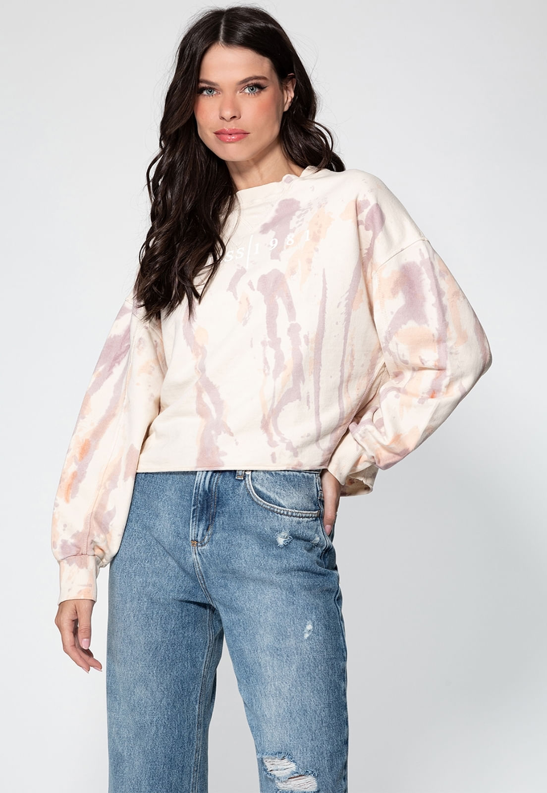 Blusa de Moletom Pastel Tie Dye  Guess Off White