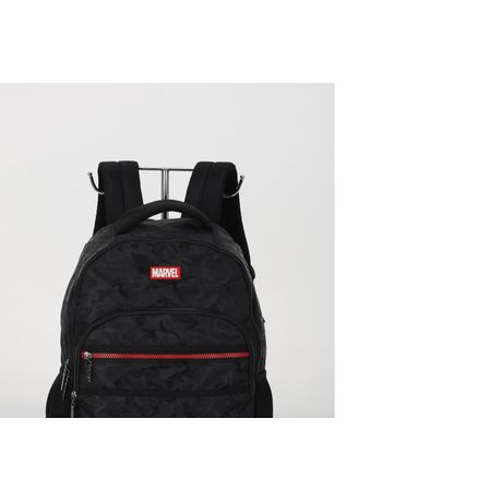 Mochila Juvenil Marvel Em Poliéster Camuflada Chumbo Luxcel