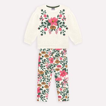 Conjunto Infantil Menina Flores Nanai 1 / Mescla White