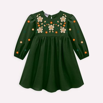Vestido Infantil Menina Bordado Nanai 1 / Verde