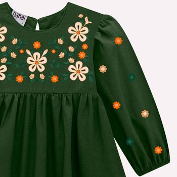 Vestido Infantil Menina Bordado Nanai 1 / Verde