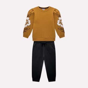 Conjunto Infantil Menina Bordado Nanai 4 / Marrom
