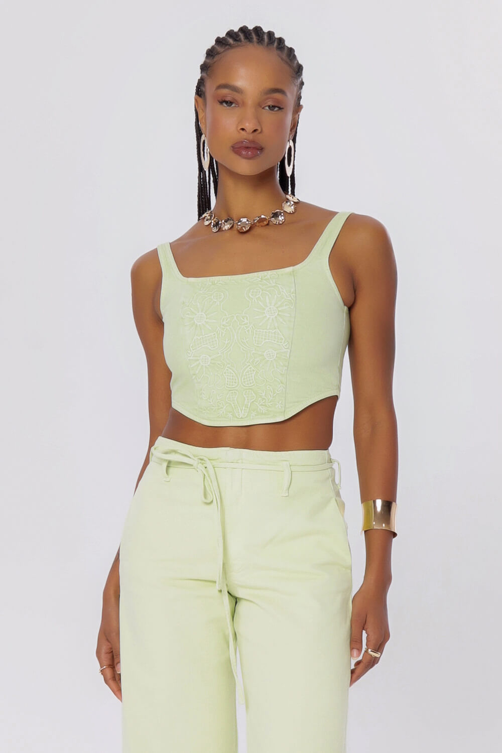CROPPED SARJA BORDADO COLOR