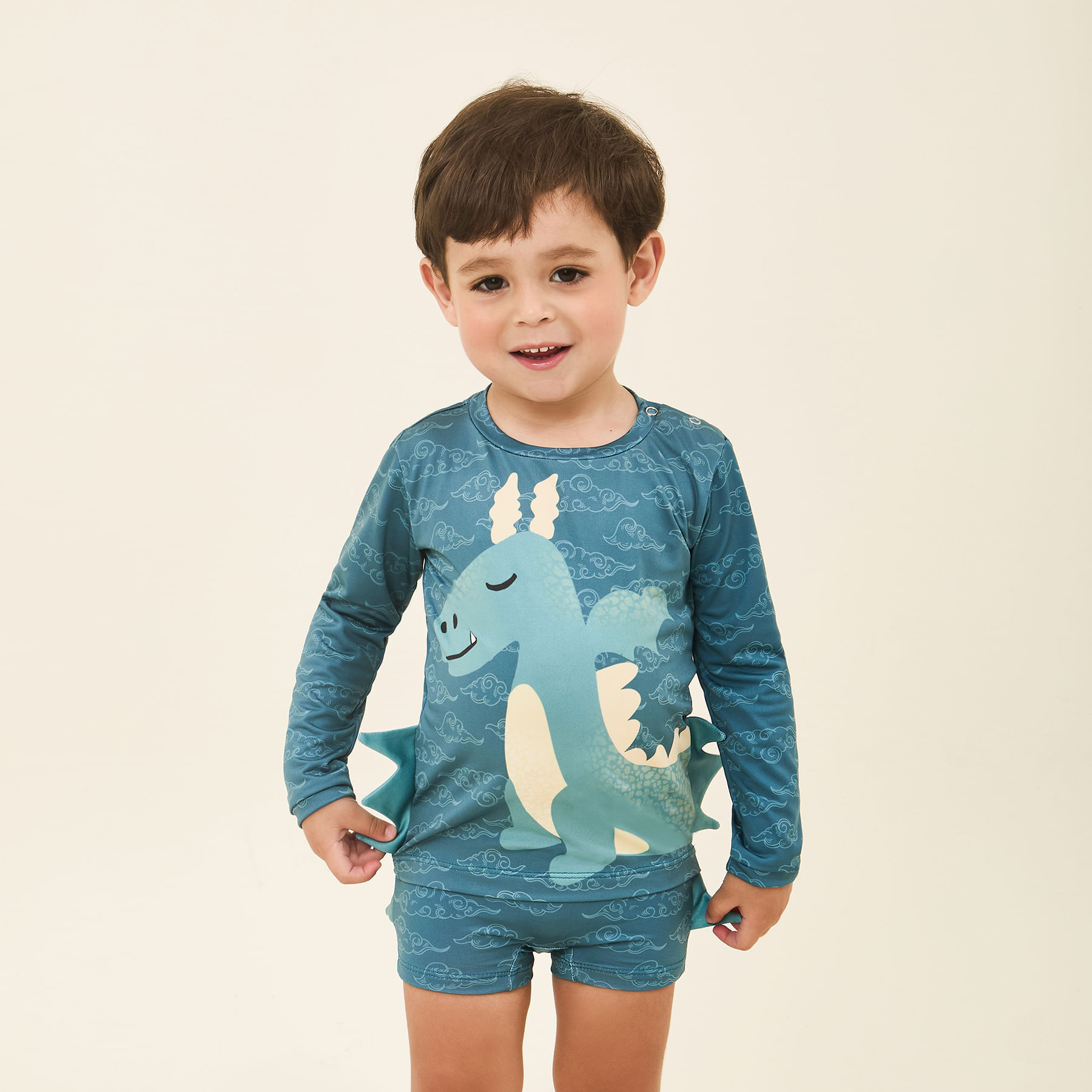 Conjunto Menino UV Bebê Com Proteção Solar Estampa Dragão