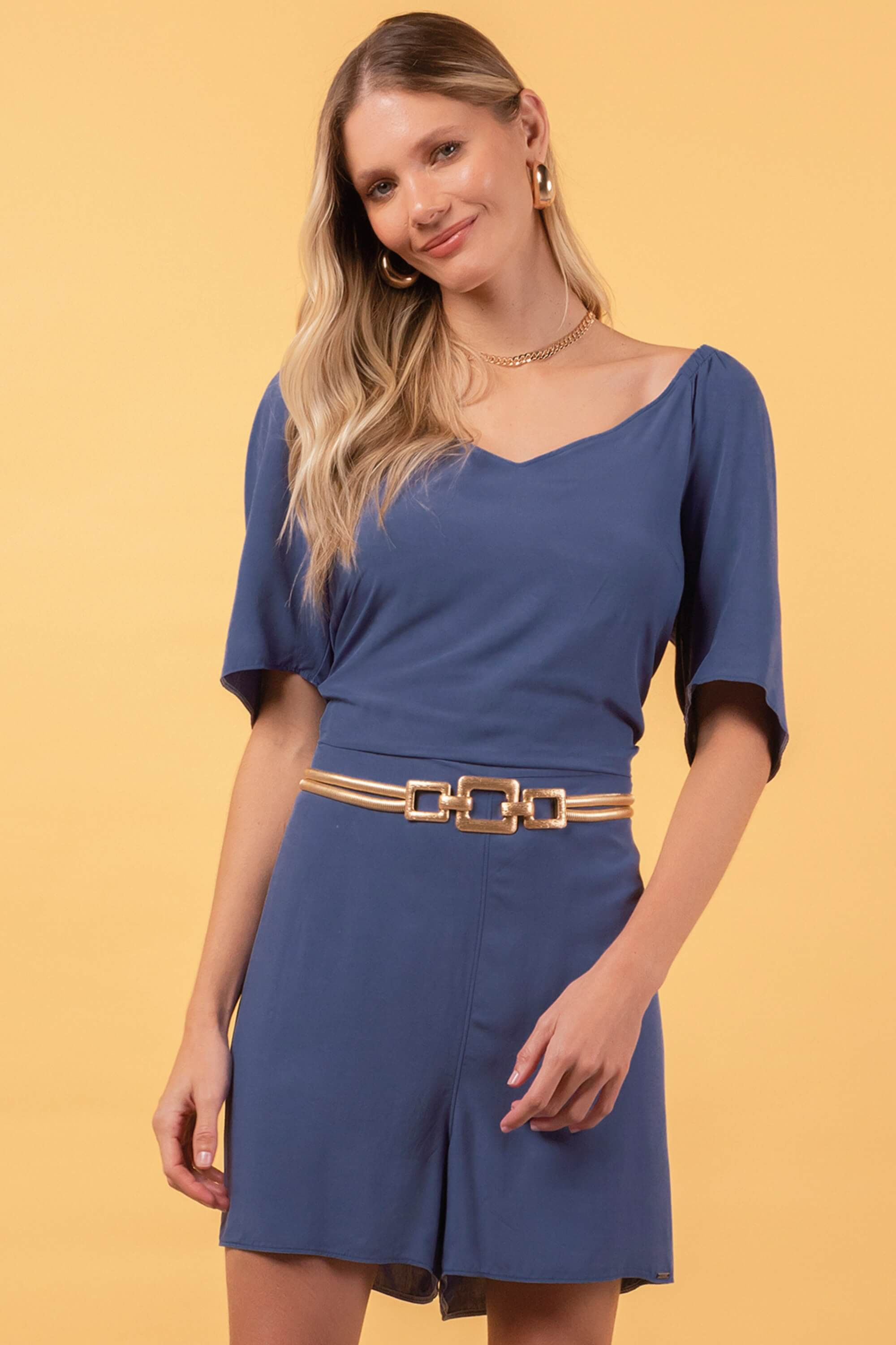 Macacão Feminino Curto Marialícia Azul