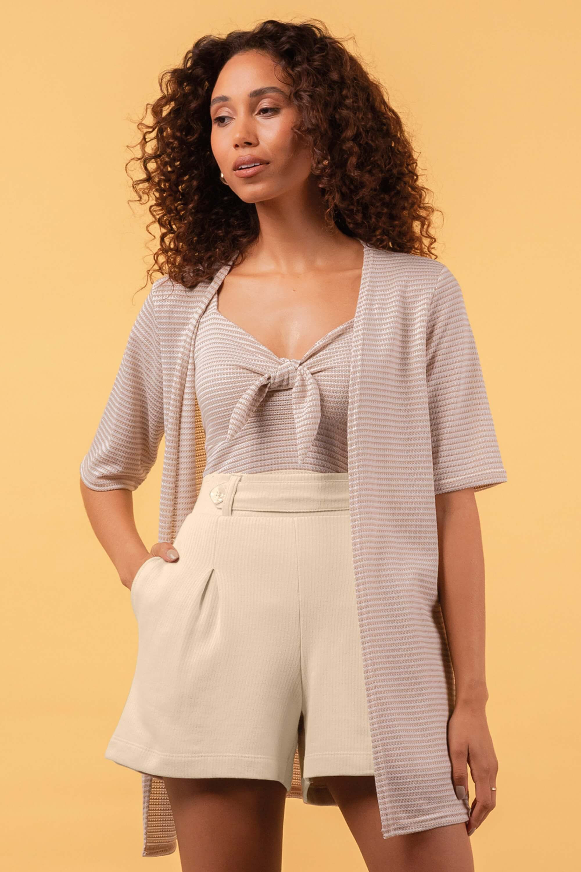 Kimono Feminino Crochê Marialícia Marrom