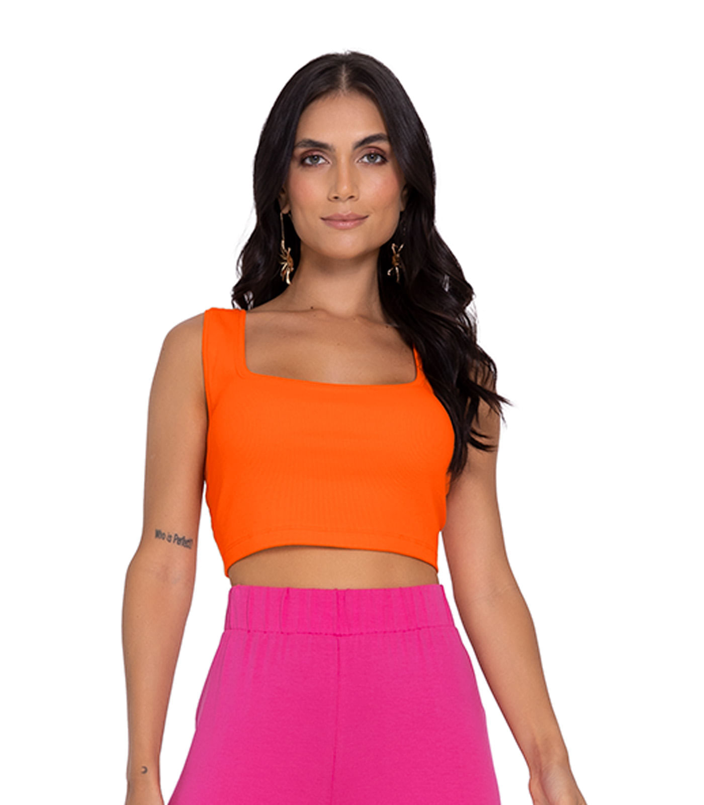Top Cropped Ribana Básico Rovitex Laranja