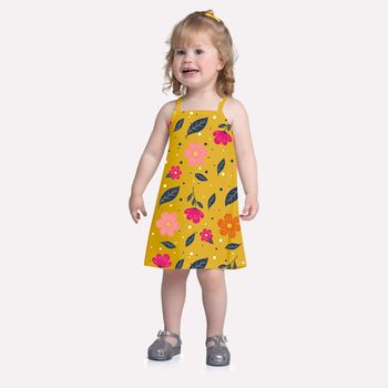 Vestido Infantil Menina Flores Kyly 1 / Amarelo