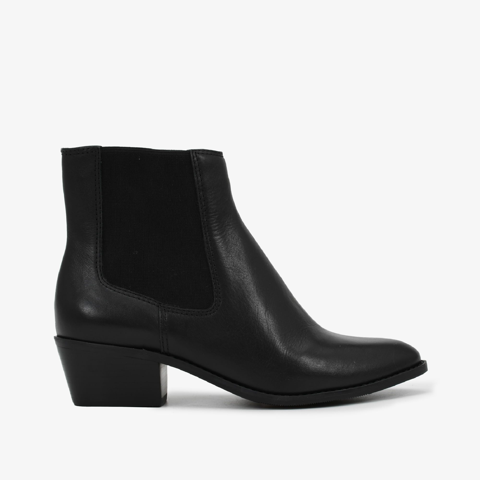 Bota Preto Cano Curto Elástico Couro