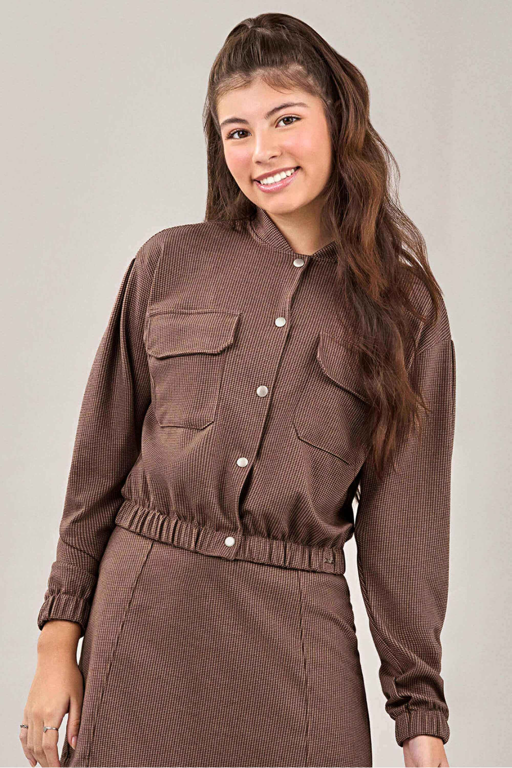 Jaqueta Juvenil Menina Cropped Tweed Beats Marrom