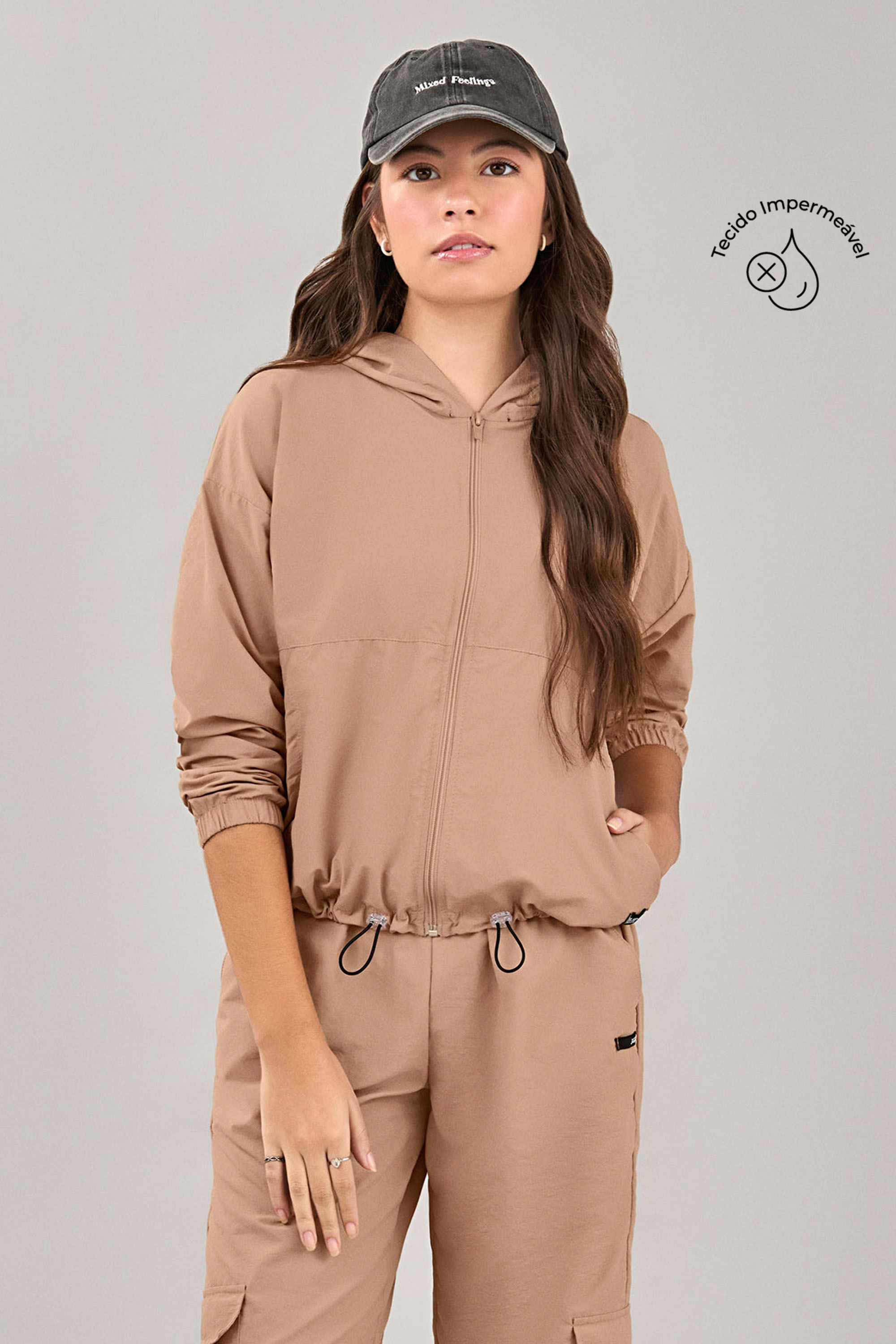 Jaqueta Juvenil Menina Corta-Vento Beats Marrom