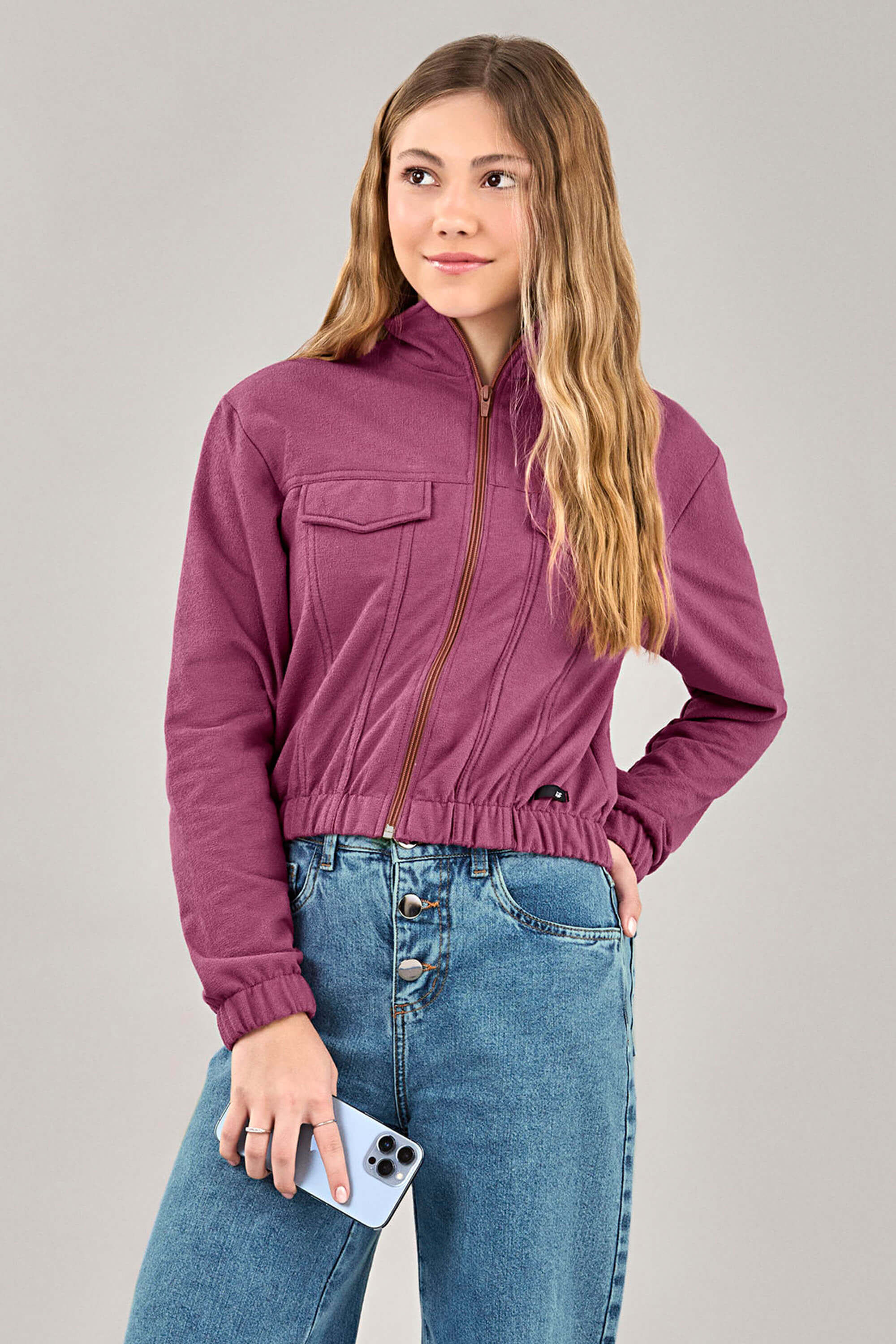 Jaqueta Juvenil Menina Cropped Beats Rosa