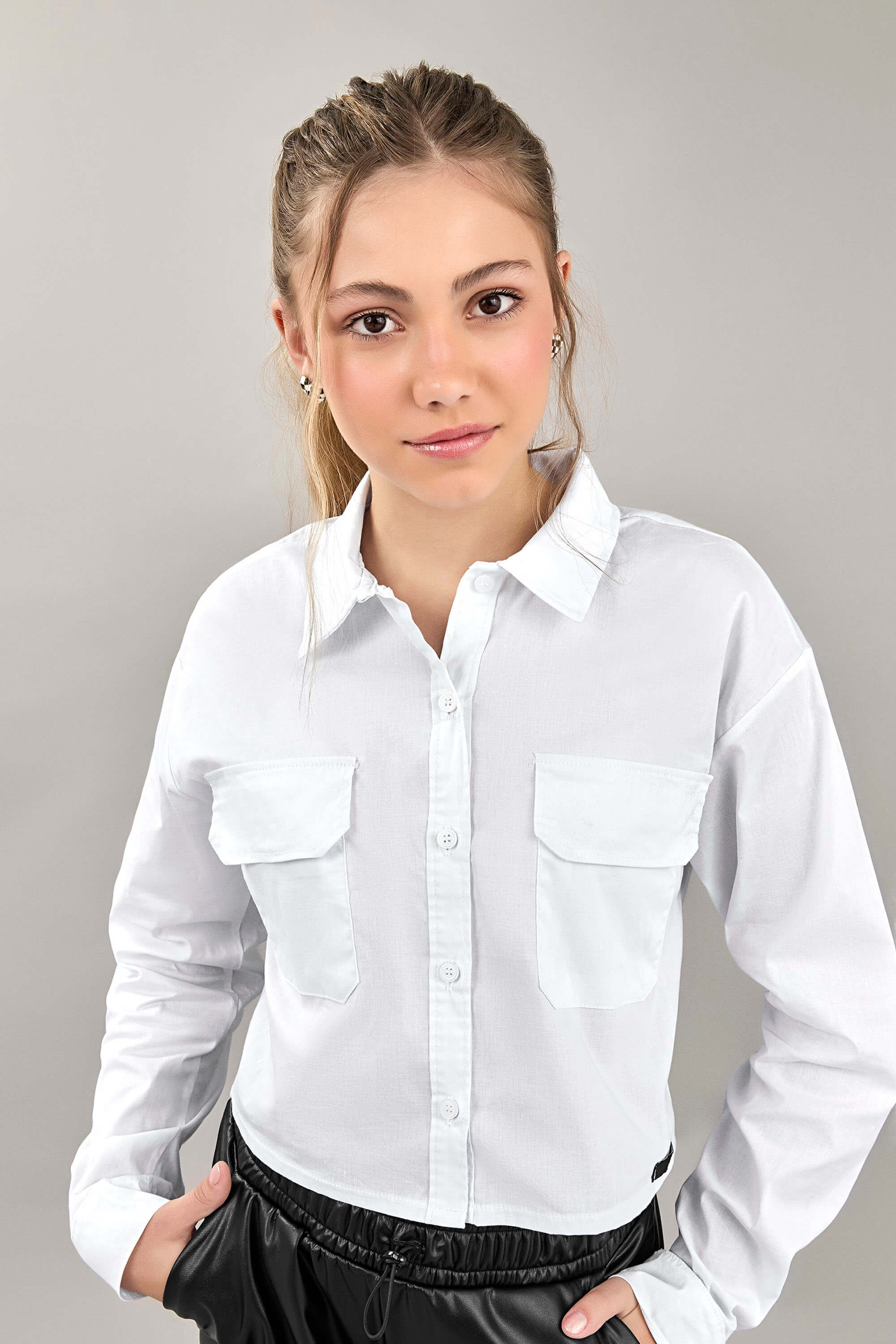 Camisa Juvenil Menina Cropped Beats Branco