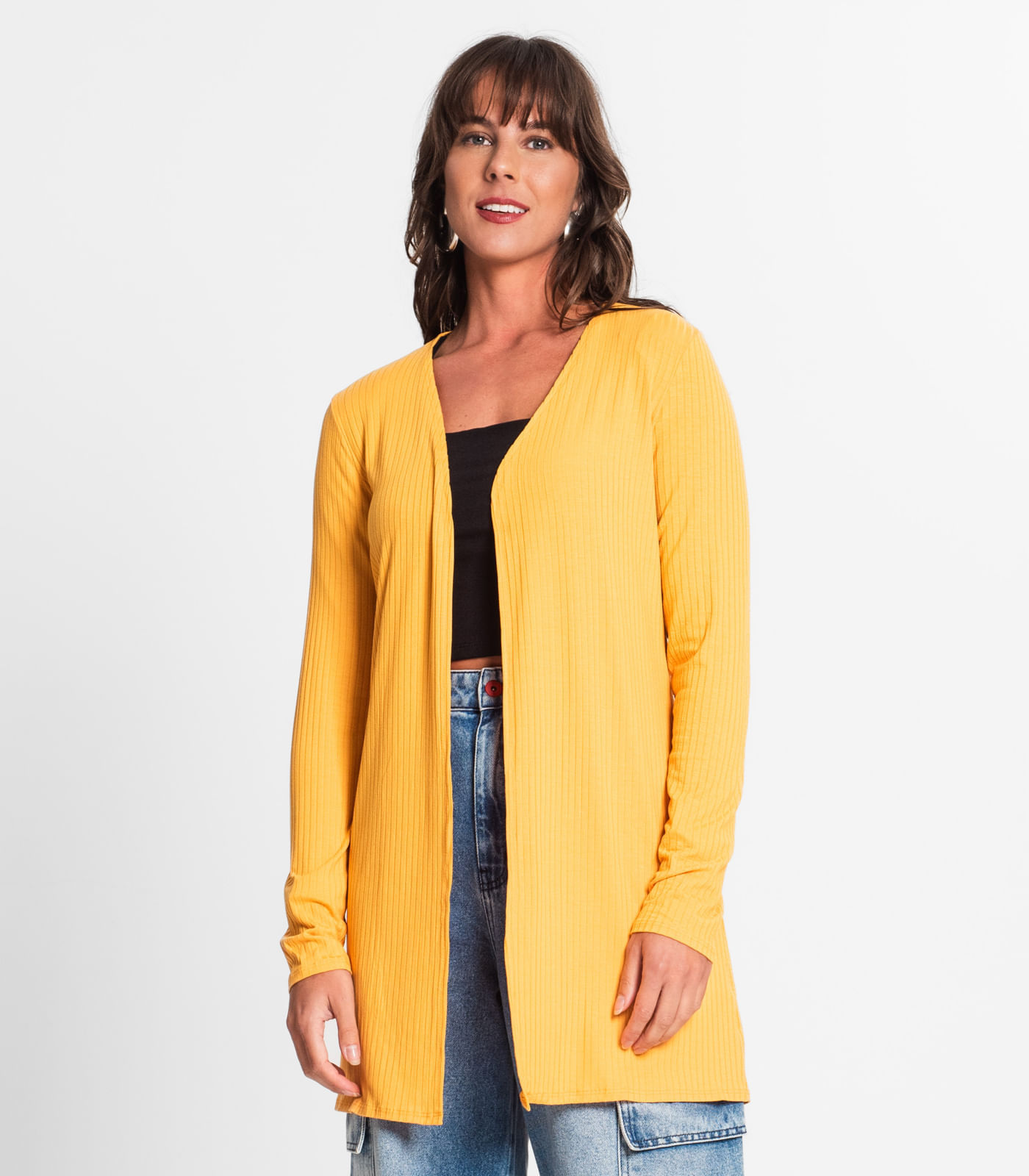 Cardigan Feminino Ribana Canelada Endless Amarelo