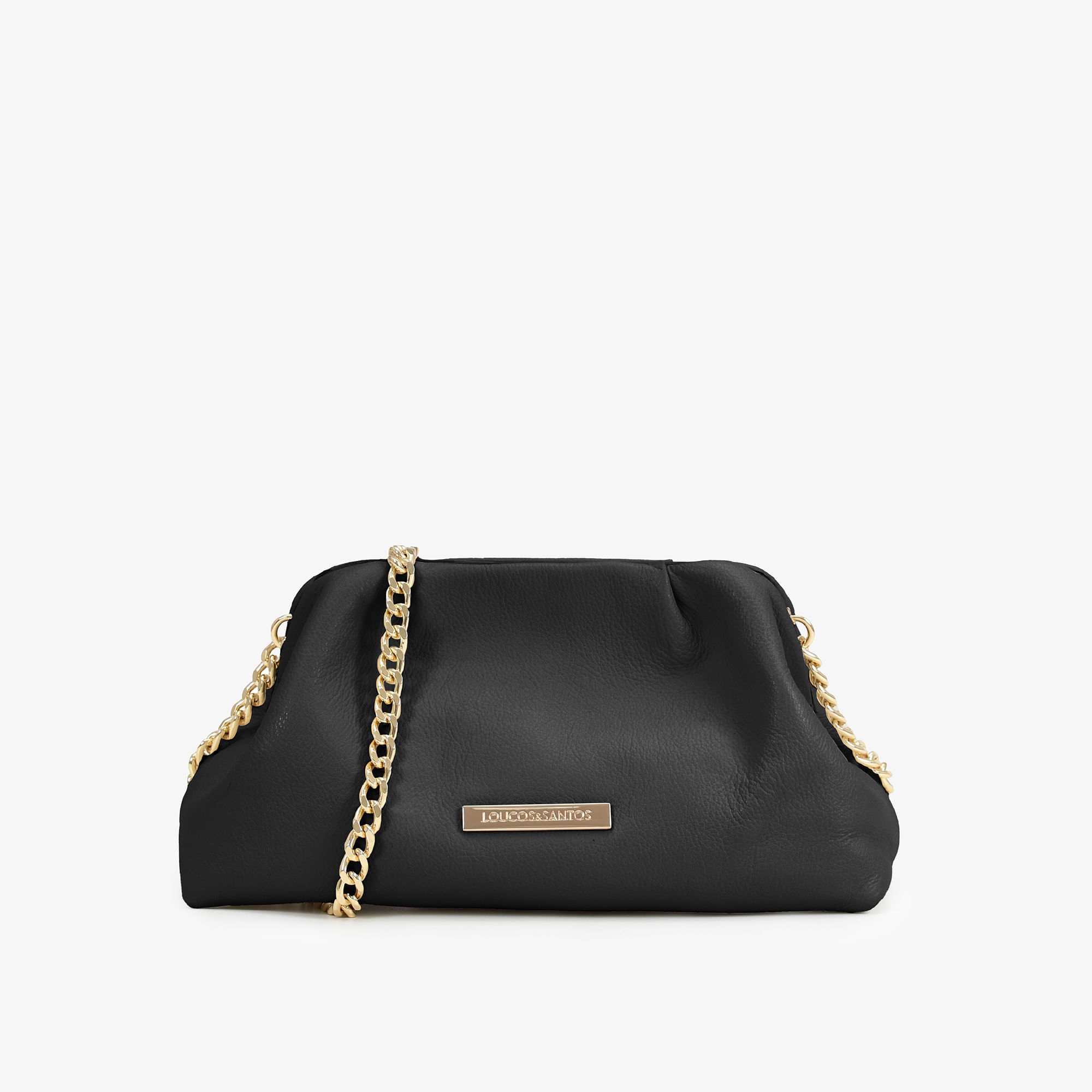 Clutch Preto Corrente Couro