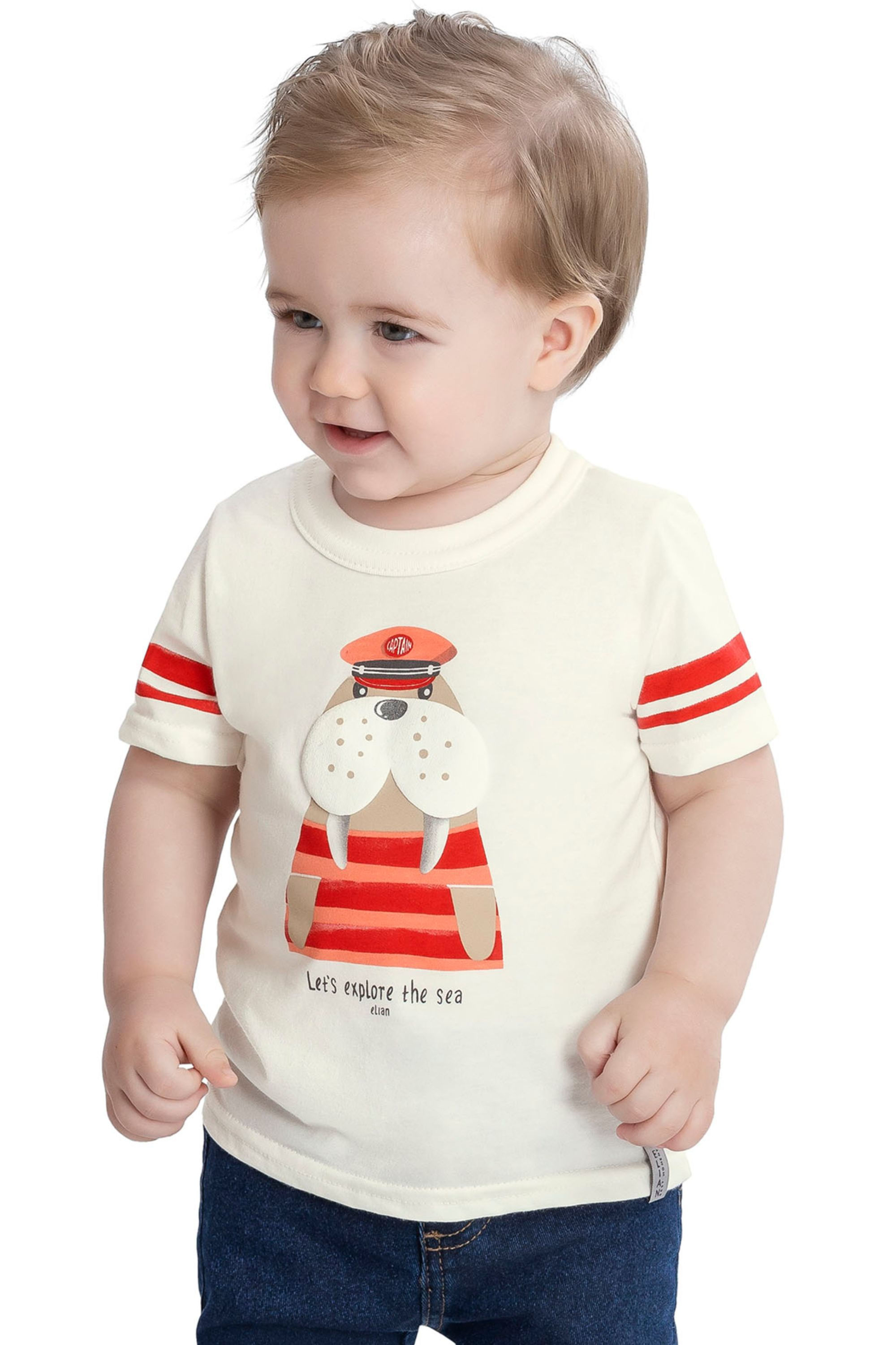 Camiseta Bebê Menino Capitão Elian Bege
