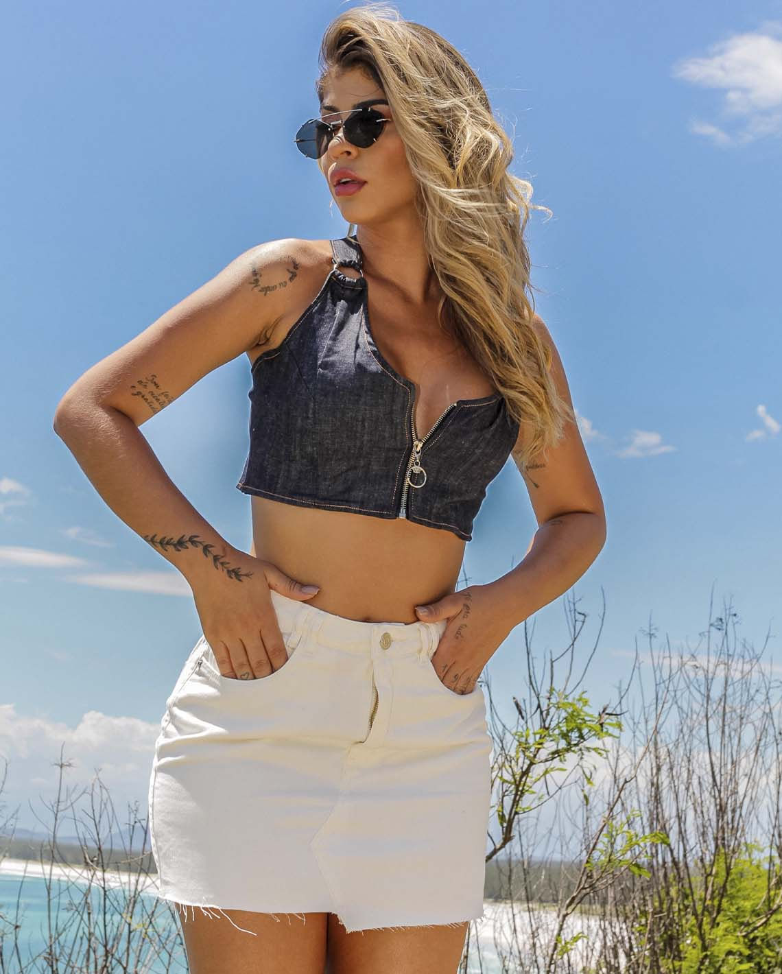 TOP JEANS FEMININO COM ZÍPER FRONTAL 21273