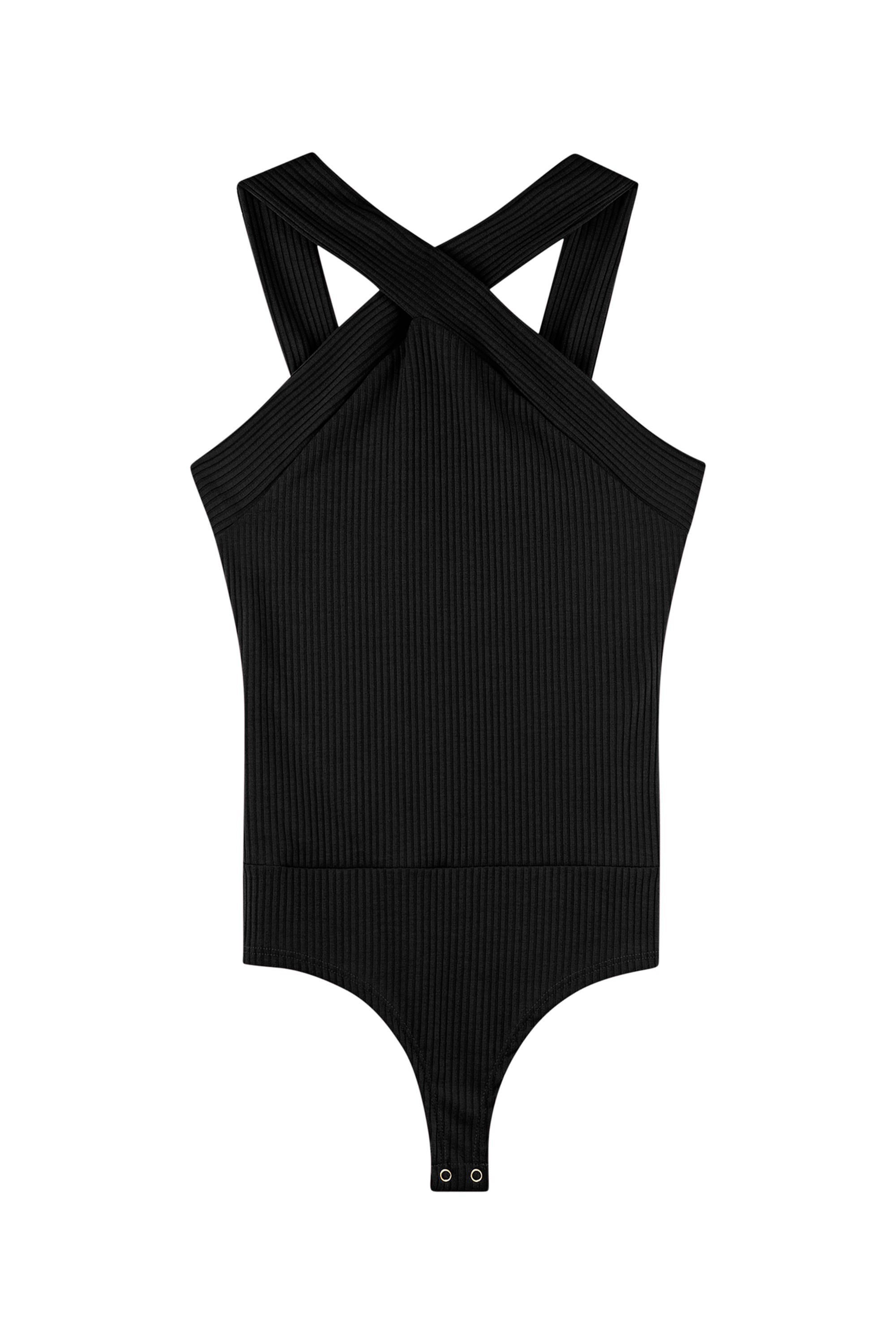 Body Feminino Canelado Transpassado Frontal Marialícia Preto
