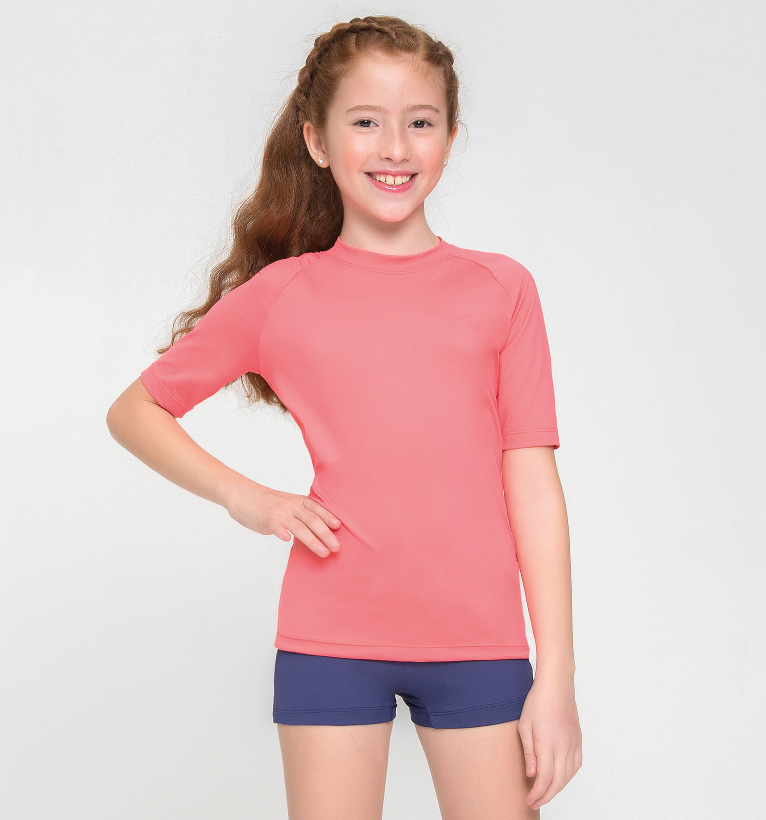 Camiseta UV com Proteção Solar Manga Curta Infantil UVPRO Coral