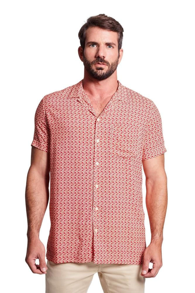 Camisa Manga Curta Estampada Labirinto Vermelho Reserva