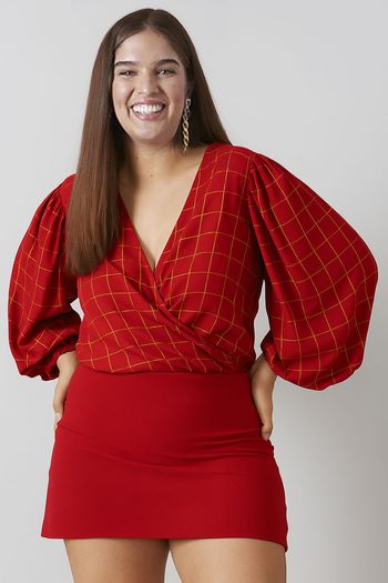 Blusa Feminina Viscose Xadrez Cachecour Smk Vermelho Médio PP / Vermelho Médio