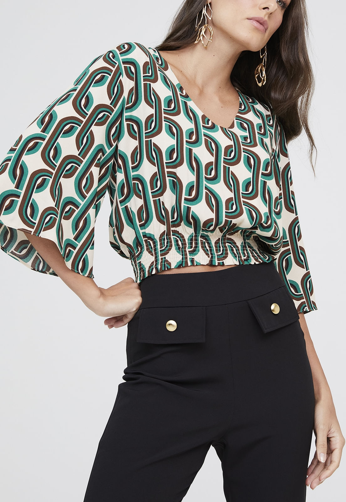 BLUSA ESTAMPADA TRAYMON BARRA COM LASTEX