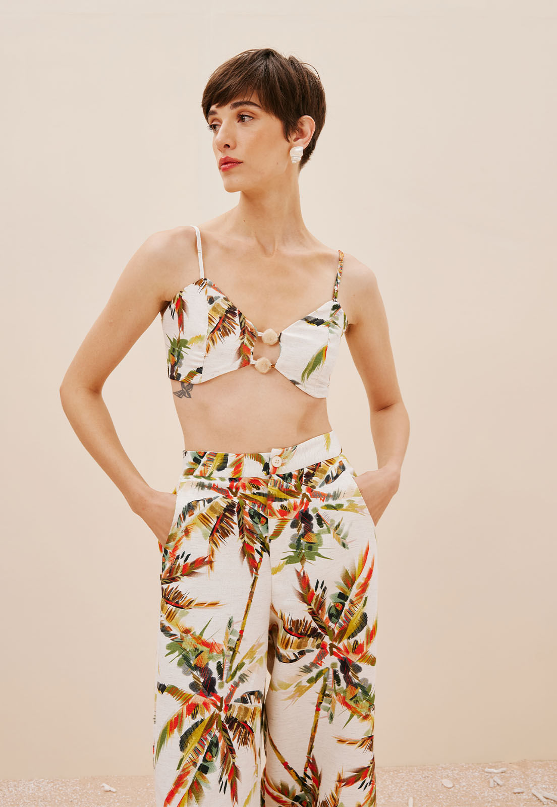 Cropped Alça Fina Estampado Itapuã