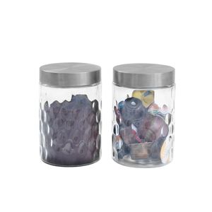 Kit 2 Potes De Vidro 1300Ml Bolhas Tampa Inox Branco Mozcada