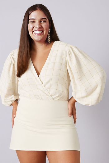 Blusa Feminina Viscose Xadrez Cachecour Smk Off White M / Off White