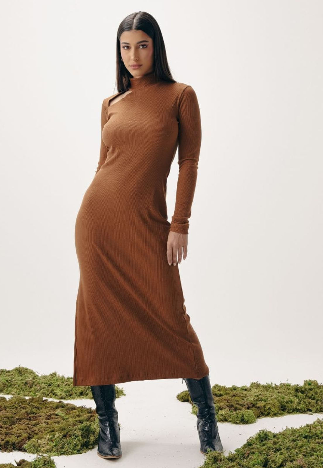 Vestido Canelado Feminino Manga Longa Dialogo Jeans