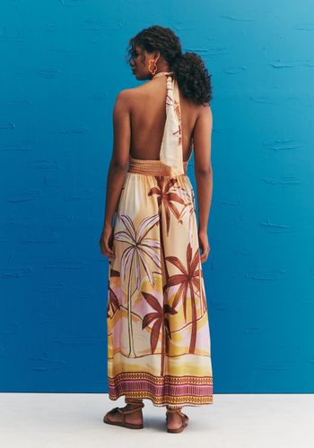 Vestido Midi Pala Lastex Estampado El Coquito P / BEGE