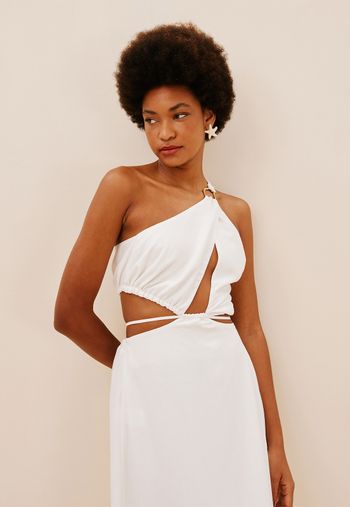 Vestido Longo com Argola Orgânica G / OFF WHITE