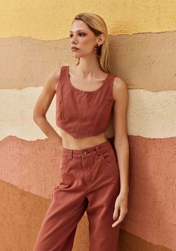 Calça Wide Leg Sarja 38 / Marrom