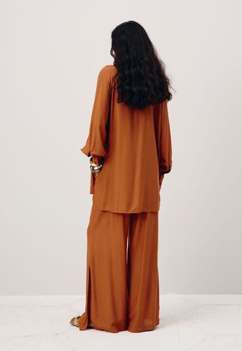 Calça Pantalona com Fenda e Elástico P / BEGE MEDIO