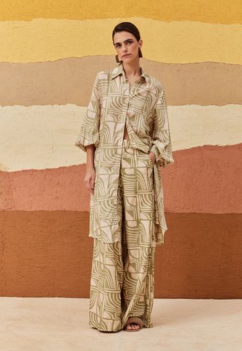 Camisa Alongada Estampada Tierras Altas P / Verde claro