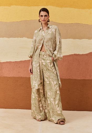 Camisa Alongada Estampada Tierras Altas P / Verde claro